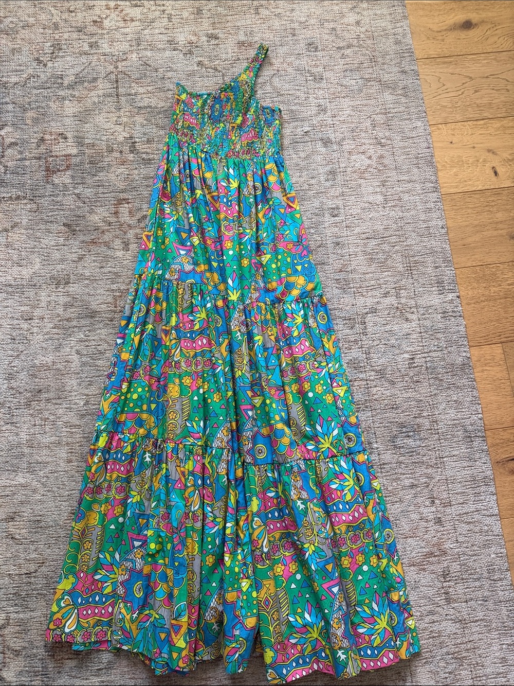 S/W/F Boho One-Shoulder Maxi Dress in Vibrant Teal Floral Print